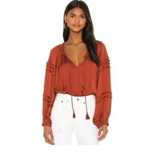 Free People Women’s All Tucks Long Sleeve Rust Bodysuit in Terracotta Size XS
